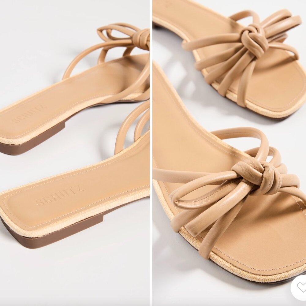 (New) SCHUTZ  Women's Blossom Flat Sandal (light wood)